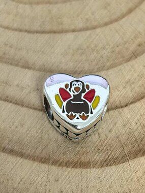 Pandora Thankful For You Turkey heart Bead Charm Pendant, S925 Silver Jewelry